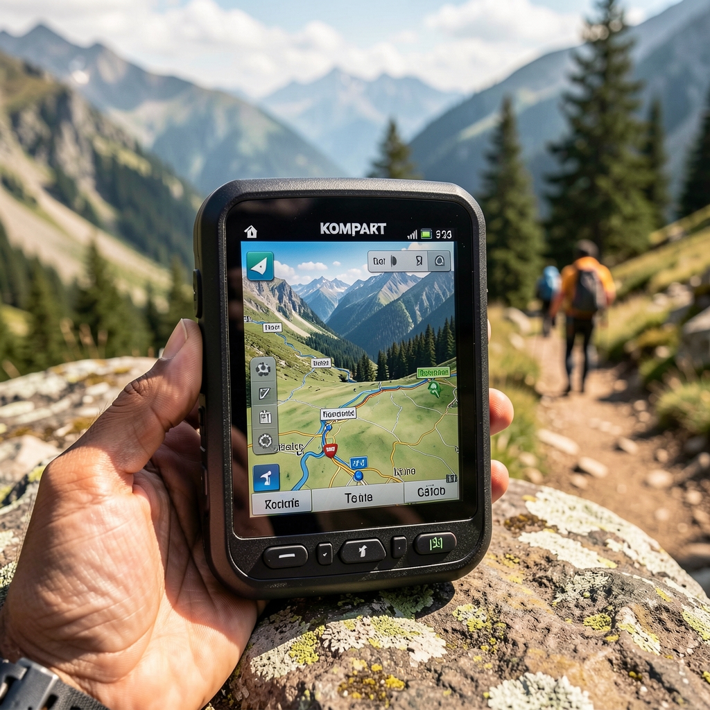 Kompakt GPS navigasyon cihazı dağ trekking rotasında taşınabilir ekran detayı