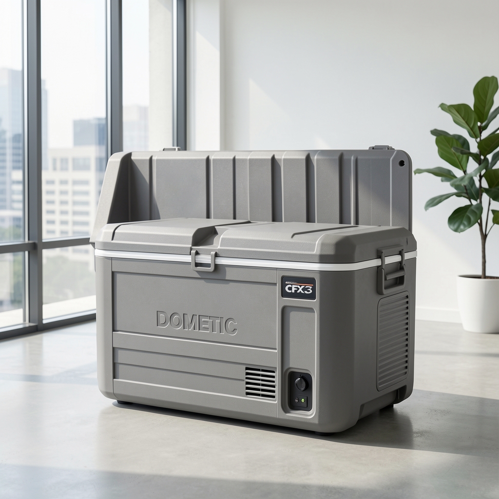 Kamp ortamı için taşınabilir elektrikli soğutucu Dometic CFX3 55 kompresörlü gri kasa
