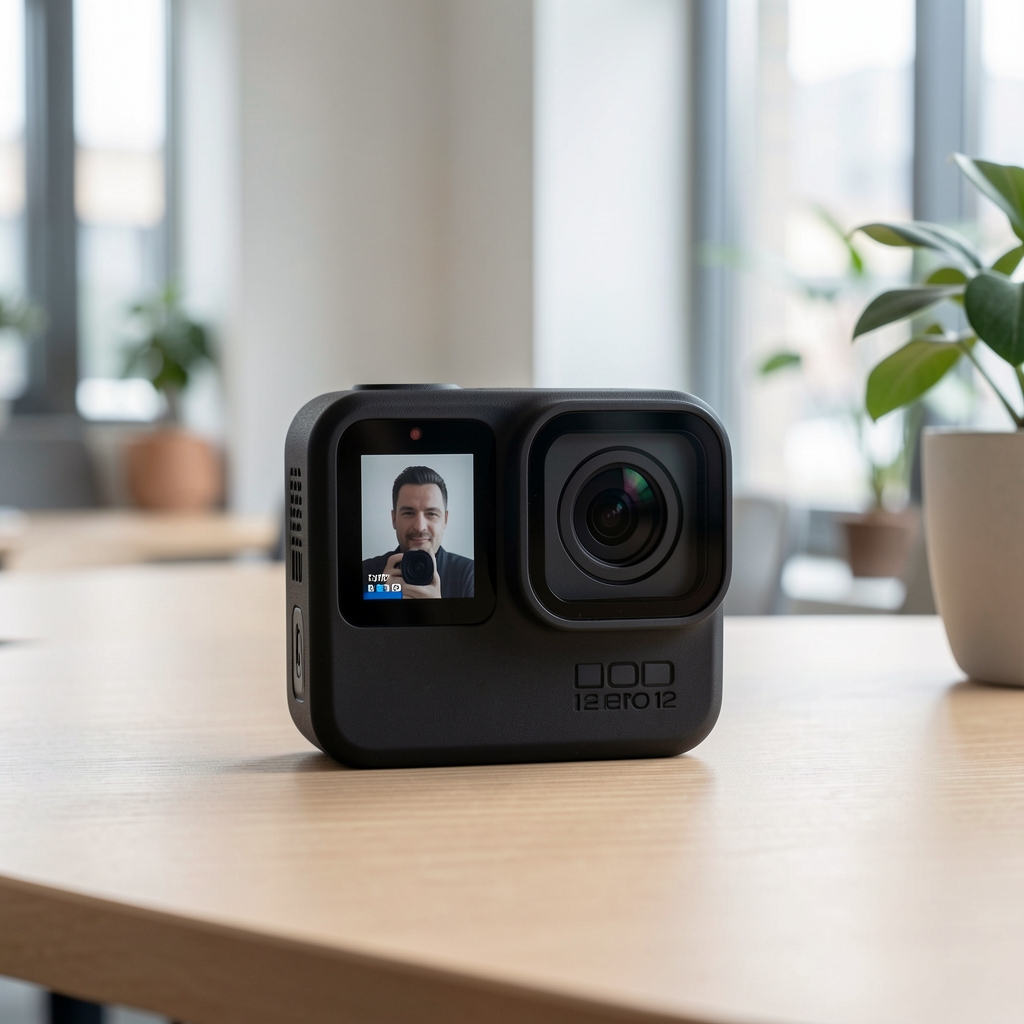 GoPro Hero 12 Black aksiyon kamerası kompakt siyah kasa ön ekran